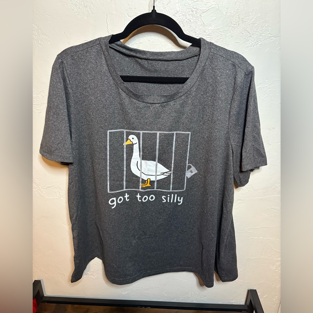 SHEIN Curve “Got Too Silly” Goose Graphic Tee – Dark Heather Gray – Size 1XL